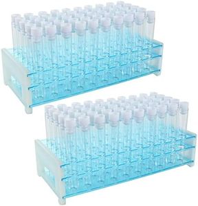 120Pcs Plastic Test Tubes with Lids and Rack, 16x100mm(10ml) Test Tubes with Cap and Holder Rack, Test Lab Tube for Scientific Experiments, Candy, Beads, Liquid Storage, Party Decor