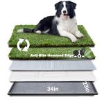 HQ4us Dog Grass Pad with Tray Dog Litter Box Toilet with 2×Artificial Grass for Dogs with Hemmed Edge, Pee Pads for Dogs, Realistic, Less Stink, Potty for Balcony, Large 34”×23”