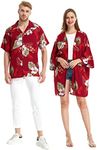 Matchable Couple Hawaiian Luau Shirt or Kimono in Midnight Bloom, Men Pineapple Garden Burgundy, X-Large