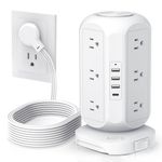 Tower Power Bar with 12 Outlets 4 USB Chargers, AOFO Surge Protector Charging Station with Overload Protection, Widely Spaced Multiple Outlets 10Ft Long Extension Cord for Home, Dorm & Office