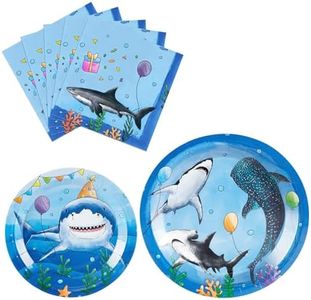 WERNNSAI Shark Birthday Decorations - 48PCS Shark Party Plates and Napkins Under The Sea Birthday Supplies Blue Ocean Plates Tableware for Kids Boys Baby Shower Summer Pool Party Decor Serves 16 Guest