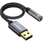 KiWiBiRD USB to 3.5mm Jack Audio Adapter, USB to Headphone and Microphone Jack, Gaming Headset USB Aux, TRRS 4-pole, Stereo Sound Card with DAC Compatible with MacBook, Windows, PS4, PS5