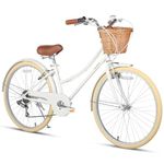 Glerc Missy 26" inch Girl Cruiser Youth Teen Woman Bike 6-Speed Teen Hybrid City Bicycle for Youth Ages 14 15 16 17 18 19 20 Years Old with Wicker Basket & Lightweight,White