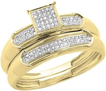 Dazzlingrock Collection Round White Diamond Square Head Wedding Ring Set for Women (0.25 ctw) in Yellow Plated Sterling Silver Size 7