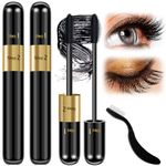 Mascara Volume and Length, 2 in 1 Thrive Mascara Liquid Lash Extensions Waterproof Tubing Mascara Black, 2 Pack Falsies Voluminous Lengthening Smudge Proof 4D Silk Fiber Mascara with Mascara Comb