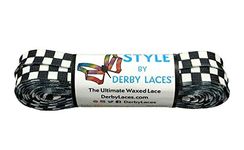 Derby Laces Style Wide 10mm Waxed Lace for Roller Skates, Hockey Skates, Boots, and Regular Shoes (Checkered Black and White, 96 Inch / 244 cm)