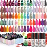 Lavender Violets 49 PCS Gel Nail Polish Set, 45 Colors Cat Eye Reflective Glitter Gel Polish with Base Coat Glossy and Matte Gel Top Coat Jelly Nude Red Brown Polish Gifts for Women