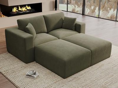 Modular Sleeper Sofa Bed Modern Sectional Couches for Living Room - 79" Boneless Cloud Couch - No Assembly Required Corduroy Convertible Sponge Compression Sofas with Chaise for Home House(Green)