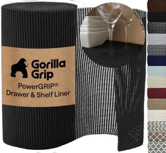 GORILLA GRIP powerGRIP Drawer Shelf and Cabinet Liner, Thick Strong Hold, Non-Adhesive Liners Protect Kitchen Cabinets and Cupboard, Bathroom Drawers, Easy Install, Breathable Mat, 24" x30', Black