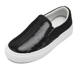 xinlanlin Toddler Girls and Boys Sneakers Canvas Low Top Slip On Casual Sparkle Sequins Walking/Running Shoes Black