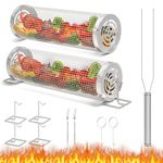 iHomara 2PCS Rolling Grill Baskets, Portable Grilling Cage with Fork, Cooking bbq accessories for Outdoor Grilling, For Meat Fish Vegetables, Stainless Steel, Basket for Bbq Enthusiast