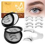 QUEWEL Magnetic Eyelashes with Applicator, 2 Pairs Natural Look Reusable Magnetic Lashes No Glue Needed Lightweight False Eyelashes Easy to Use (DH01+03-08)
