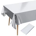 Silver Party Table Cover, 54 X 108 Inch Rectangle Foil Tablecloth, Waterproof & Metallic Plastic Disposable Table Cloth for Wedding Birthday Party Decorations Christmas Baby Shower Indoor or Outdoor