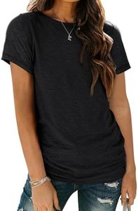 AUTOMET Shirts for Women Summer Spring Tops Short Sleeve Oversized T Shirts Fashion Basic Casual Tee Clothes 2024 Trendy 02black L
