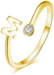 VCCKNB JEWELRY Anillo de letras iniciales para mujeres Girl Gold A-Z Ring Letter Anillo de acero inoxidable Anillo de apertura ajustable Dainte (Oro-M)
