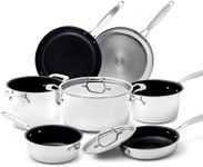 Nuwave 9pc Stainless Steel Pro-Smart Cookware Set, Tri-Ply Heavy-Duty Construction, Ergonomic Stay-Cool Handles, Duralon Blue Healthy Non-Stick Ceramic Coating, Induction-Ready & Works on All Cooktops