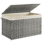 SONGMICS Storage Basket with Lid, 42.3 Gallon (160L) Storage Bin, Woven Blanket Storage Basket with Handles, Foldable, Removable Liner, Metal Frame, for Bedroom, Laundry Room, Gray URST76WG