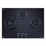 Elica Hob 3 Italian Burner Auto Ignition Glass Top With Direct Multi-Flame Brass Burner Gas Stove (Flexi Hexa 360 Lotus Ind Hd Brass) - Black