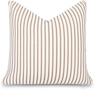 Crumbs Home Modern Farmhouse California Casual Indoor Outdoor Throw Pillow Cover, 22"x22" Water Repellent for Patio, Backyard, Couch, Poolside, Cocoa Brown Print Wave Stripes