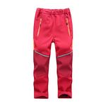 Toomett Boys Girls Kids Outdoor Fleece-Lined Soft Shell Hiking Fishing ski Pants Insulated Water and Wind-Resistant,1510,Red-S(4-5 Years)