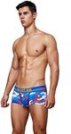 SEOBEAN Mens Low-Rise Camouflage Trunk Boxer Brief Underwear (X-Large / 34-36”, 90218 Blue/red)