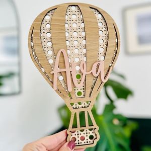 My4Love - Personalized Hot Air Balloon Wooden Baby Name Sign, Hot Air Balloon Wall Decor Boho Wooden Sign Nursery Home Decor for Nursery Bedroom, 3D Wooden Layered Handmade Letter Wall Decor