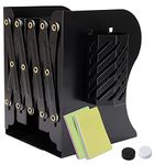 DARUITE Book Ends for Shelves, Metal Bookends Adjustable Book End, Book Holder with Detachable Pen Container, Heavy Duty Bookend, Book Organiser for School, Home, Office (Black)