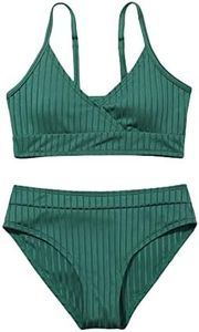 Milumia Girl's Cute Two Piece Swimsuit V Neck Spaghetti Strap Bikini Set Green 10 Years