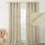 YoungsTex Linen Textured Curtains 108 inches Long for Living Room, Light Filtering Grommet Privacy Window Curtains Panels for Sliding Glass Door, Tan, 2 Panels of 52W x 108L