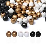 90 Pieces Wood Barrel Beads with Large Hole for Craft, 17x 16mm Black White Gold Mixed Colors Wooden Loose Beads for Hair Braid Decor/Jewelry Craft Making, 8mm Hole