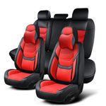 Car Seat Covers Full Set, Breathable Leather Automotive Front and Rear Seat Covers & Headrest for Reduce The Driving Fatigue, Compatible with Most Vehicles, Cars (Black&Red, Front Pair and Rear)