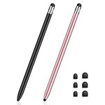 MEKO Stylus Pens for Touch Screens, Universal Tablet Pen Capacitive 2 in 1 Stylus for iPhone/iPad/pro/Mini/Air/Samsung/Tablet with 6 Replace Tips(Black+Rose Gold)