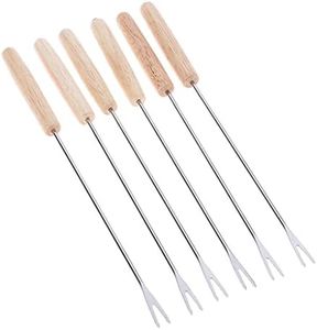 koolsoo Set of 6 Wooden Handle Fondue Forks, Stainless Steel Skewers for Melted