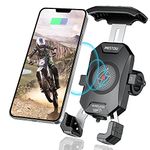 iMESTOU Motorcycle Wireless Phone Mount Charger -Motorcycle USB C 3.0 Phone Holder Qi 15W by Wiring/Plugging to USB A Socket Aluminium Handlebar Base Waterproof for 4-7" Cellphones