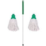 Professional Colour Coded Mop Handle and 2 Mop Heads (Green)