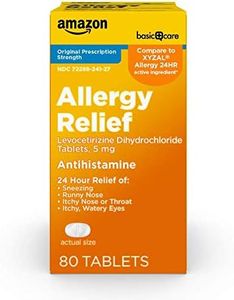 Amazon Basic Care 24 Hour Allergy Relief, Levocetirizine Dihydrochloride Tablets, 5 mg, Antihistamine, Relieves Sneezing, Runny Nose, Itchy Nose or Throat and Itchy, Watery Eyes, 80 Count