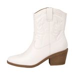 KAYDAY ~ COLIN ~ Women's Western Cowboy Cowgirl Stitched Ankle Boots, White, 8 UK