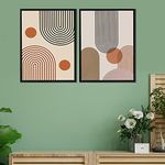 Painting Mantra Black & Peach Abstract Theme Set of 2 Framed Canvas Art Print Painting for Home Decor Size-17x13 Inches