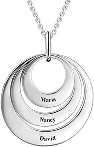 SOUFEEL Colliers Pendentif Trois Disques Gravure Personnalisé Collier Prenom 14K Or Plauqé Argent 925 pour Homme Femme Cadeau La Saint Valentin Anniversaire Maman Fille Famille