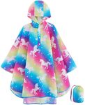 WAWSAM Lightweight Girls Rain Poncho Waterproof Toddler Raincoat Reusable Kids Rainwear Portable Unicorn Rain Slicker Outwear with Pouch Youth Rainbow Rain Jacket With Hood