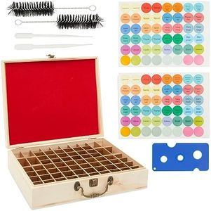 Bright Creations Wooden Essential Oil Storage Box Organizer Case with 72 Slots and Labels, Holds 5ml 10ml 15 ml Bottles, Droppers Brushes Included