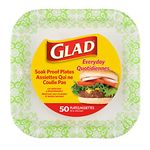 Glad Square Disposable Paper Plates for All Occasions | New & Improved Quality | Soak Proof, Cut Proof, Microwaveable Heavy Duty Disposable Plates | 10" Diameter, 50 Count Bulk Paper Plates