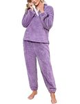 Xukk Women Fleece Pajama Set Winter Warm Fluffy Pullover Pant Loose Plush Sleepwear Cozy Nightwear Long Sleeve Loungewear Pjs Purple