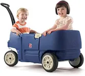 Step2 Wagon for Two Plus for Kids, Large Folding Wagon, Safety Belts, Under Seat Storage, Toddlers Ages 1.5 - 5 Years Old, Denim Blue