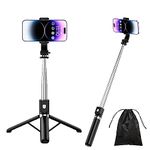 H.May Selfie Stick Tripod, 4 in 1 Stable Tripod Stand 50" Extendable and Portable Selfie Stick with Detachable Wireless Remote Compatible with iPhone 14 Galaxy GoPro Smartphone, Black