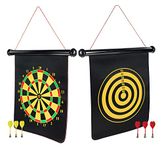 Hamleys Double Sided Magnetic Dart Board Game with 6 Magnetic Darts | Indoor Outdoor Rollup Kids Dart Board, Black, 3Y+