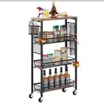 YITAHOME Kitchen Cart with Wheels, 4-Tier Slim Storage Cart, Mobile Utility Cart with Wooden Tabletop and Mesh Baskets, 19.2''x 7.3''x 34.3'', Rolling Cart for Kitchen, Bathroom, Laundry Room