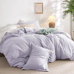 Bedsure 100% Washed Cotton Duvet Cover Queen - Taro Purple Minimalist Cotton Duvet Cover Linen Like - 3 Pieces Plain Simple Duvet Cover Set with 2 Pillow Shams (Taro Purple, Queen, 90"x90")