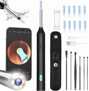 Ear Wax Removal Tool Camera, 800W Pixels FHD Smart Visual Ear Cleaner 6 Ear Spoon WiFi Ear Camera Fit for iPhone, iPad & Android Ear Wax Removal kit for Ear Cleaning (Black)