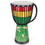 lotmusic African Djembe Drum, Standard 10'' Hand-Carved Mahogany Congo Drum, Professional Bongo Drum With Goatskin Drumhead for Adults